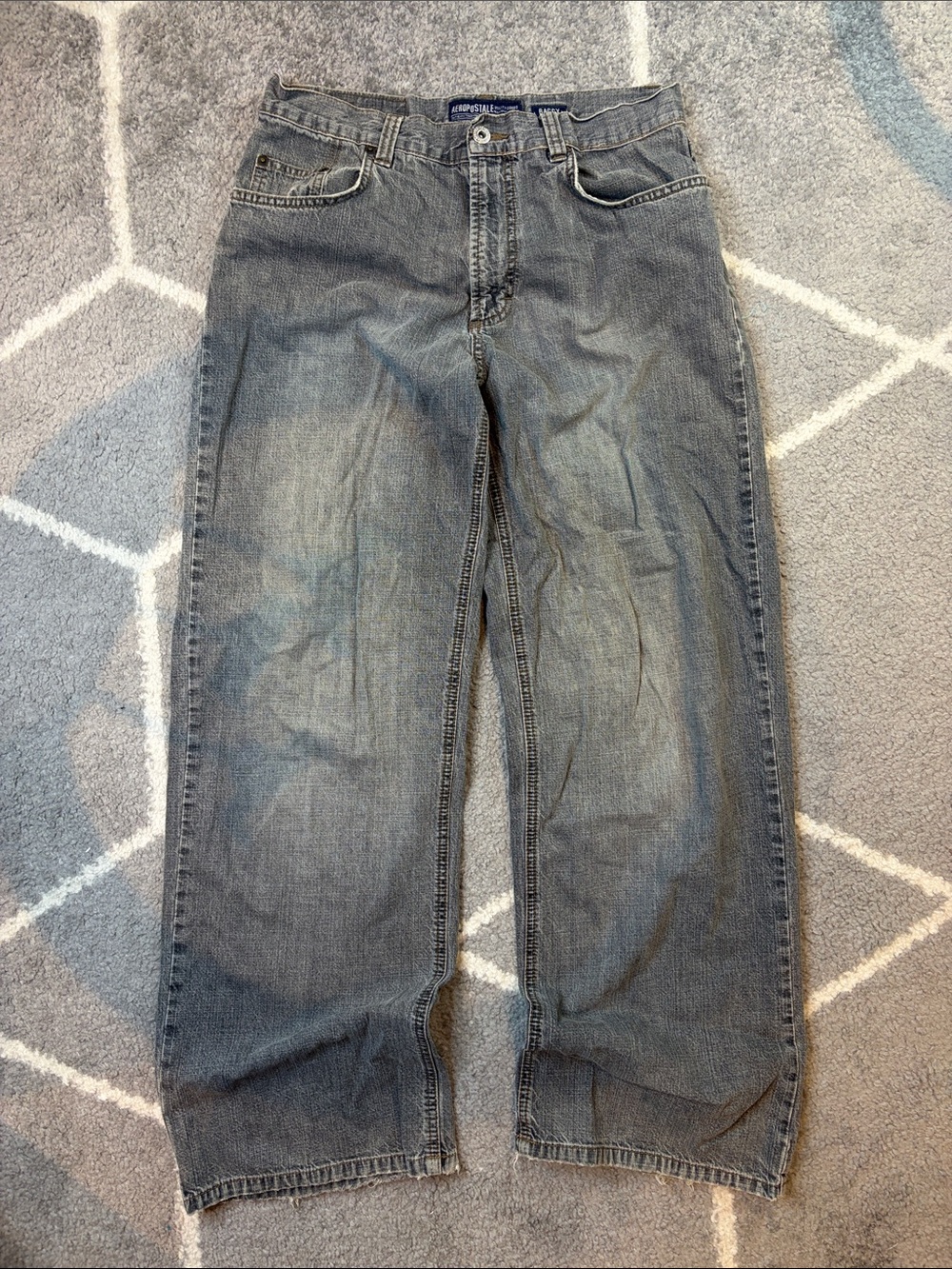 Y2K Aeropostale Baggy Jeans 30x32 Faded Gray Wash Wide Leg Skater Distressed